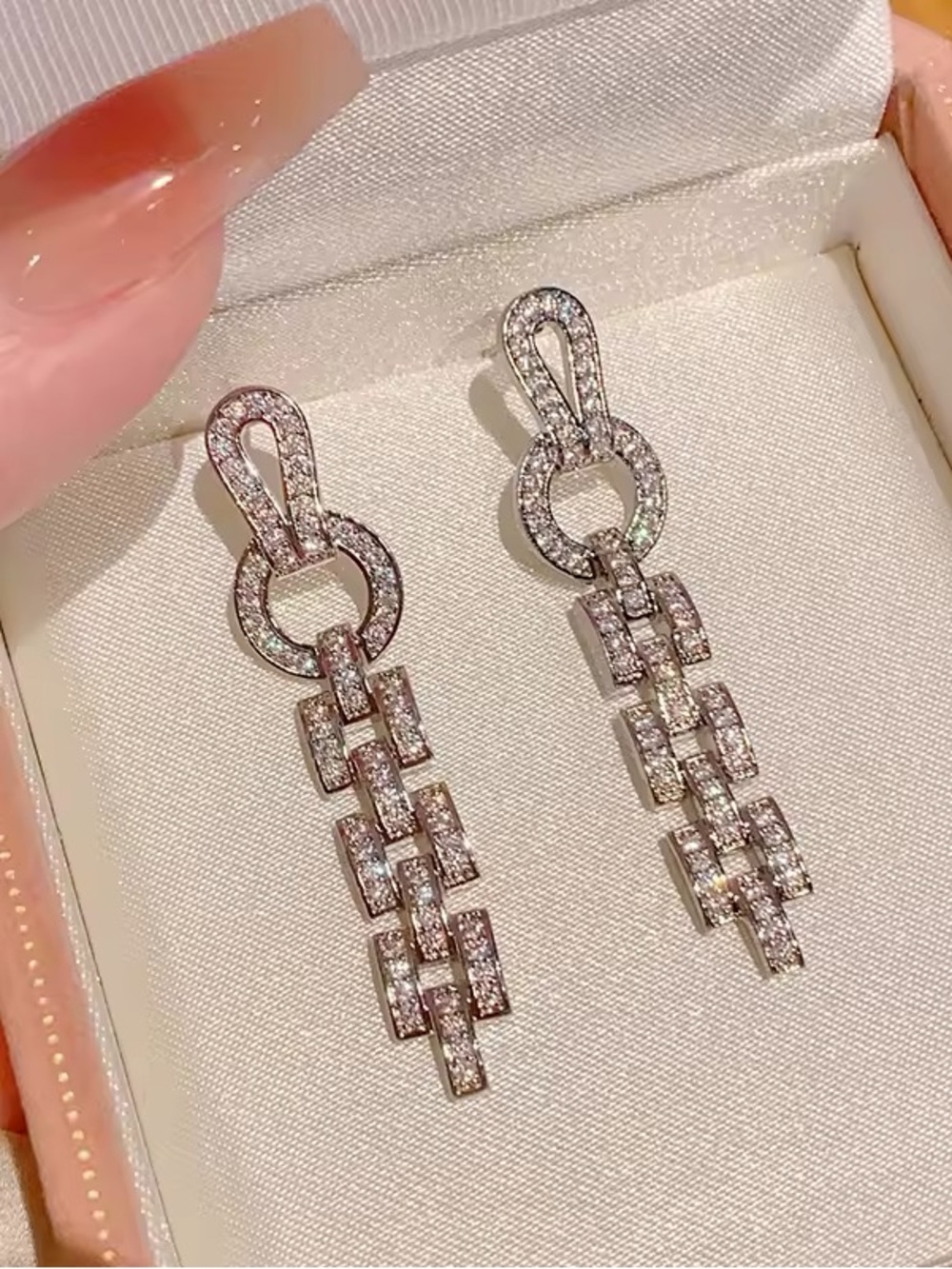 Elegant Luxury Silver tone finish long drop earring - Picture 9 of 10